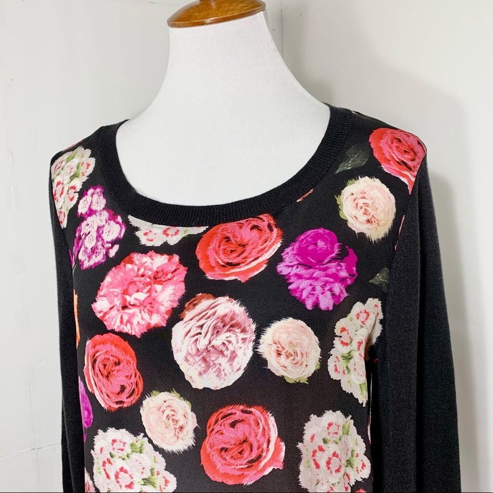 SOLD-Anthropologie Silk Floral Print Raglan Long Sleeve Pullover Sweater Top - Picture 3 of 10